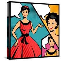 Illustration of Retro Girl in Pop Art Style-incomible-Stretched Canvas