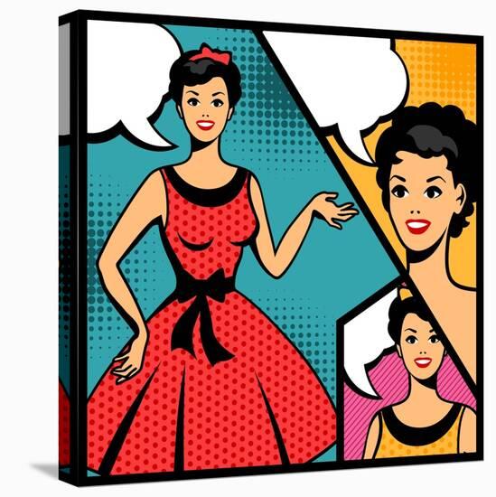 Illustration of Retro Girl in Pop Art Style-incomible-Stretched Canvas