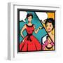 Illustration of Retro Girl in Pop Art Style-incomible-Framed Art Print