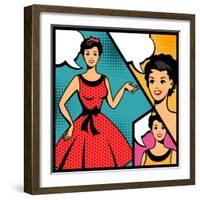 Illustration of Retro Girl in Pop Art Style-incomible-Framed Art Print