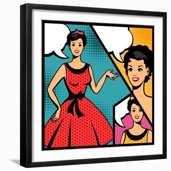 Illustration of Retro Girl in Pop Art Style-incomible-Framed Premium Giclee Print