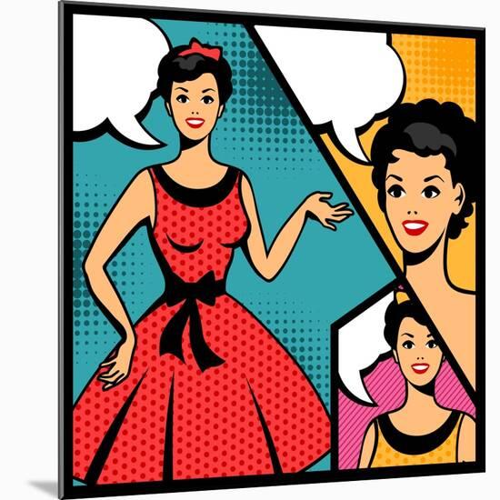 Illustration of Retro Girl in Pop Art Style-incomible-Mounted Premium Giclee Print