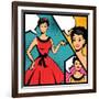 Illustration of Retro Girl in Pop Art Style-incomible-Framed Art Print