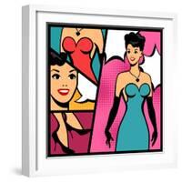 Illustration of Retro Girl in Pop Art Style-incomible-Framed Art Print