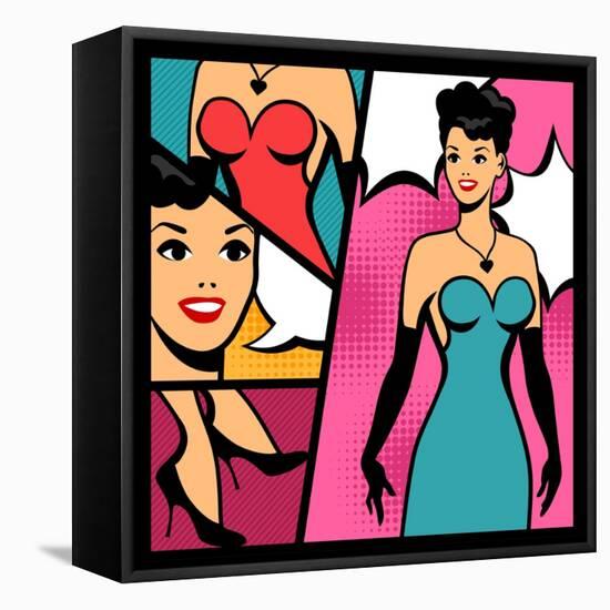Illustration of Retro Girl in Pop Art Style-incomible-Framed Stretched Canvas