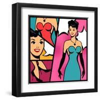 Illustration of Retro Girl in Pop Art Style-incomible-Framed Art Print