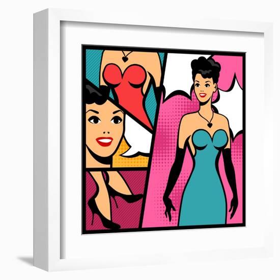 Illustration of Retro Girl in Pop Art Style-incomible-Framed Art Print