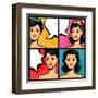 Illustration of Retro Girls in Pop Art Style-incomible-Framed Art Print