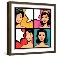 Illustration of Retro Girls in Pop Art Style-incomible-Framed Art Print