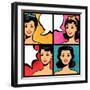 Illustration of Retro Girls in Pop Art Style-incomible-Framed Art Print