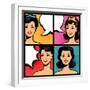 Illustration of Retro Girls in Pop Art Style-incomible-Framed Art Print