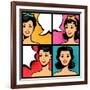 Illustration of Retro Girls in Pop Art Style-incomible-Framed Art Print