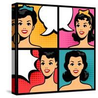 Illustration of Retro Girls in Pop Art Style-incomible-Stretched Canvas