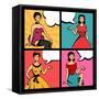 Illustration of Retro Girls in Pop Art Style-incomible-Framed Stretched Canvas