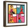 Illustration of Retro Girls in Pop Art Style-incomible-Framed Art Print