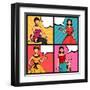 Illustration of Retro Girls in Pop Art Style-incomible-Framed Art Print