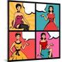 Illustration of Retro Girls in Pop Art Style-incomible-Mounted Art Print