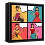 Illustration of Retro Girls in Pop Art Style-incomible-Framed Stretched Canvas