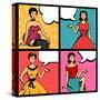 Illustration of Retro Girls in Pop Art Style-incomible-Stretched Canvas