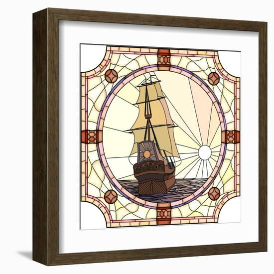 Illustration Of Sailing Ships Of The 17Th Century At Sunset-Vertyr-Framed Art Print
