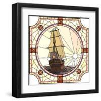 Illustration Of Sailing Ships Of The 17Th Century At Sunset-Vertyr-Framed Art Print