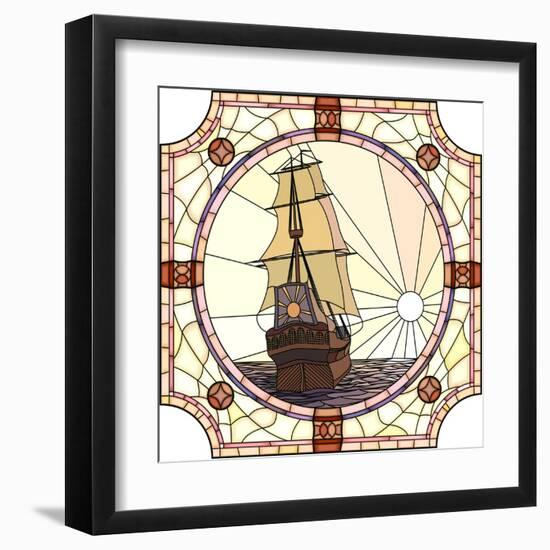 Illustration Of Sailing Ships Of The 17Th Century At Sunset-Vertyr-Framed Art Print