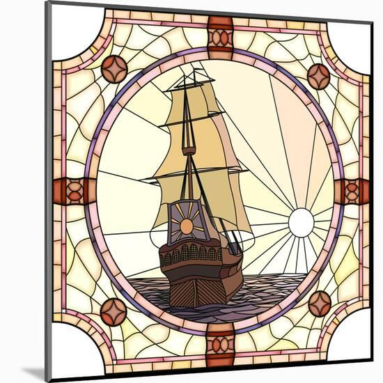 Illustration Of Sailing Ships Of The 17Th Century At Sunset-Vertyr-Mounted Art Print