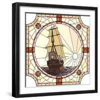 Illustration Of Sailing Ships Of The 17Th Century At Sunset-Vertyr-Framed Art Print