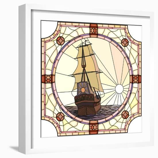 Illustration Of Sailing Ships Of The 17Th Century At Sunset-Vertyr-Framed Art Print