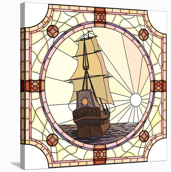 Illustration Of Sailing Ships Of The 17Th Century At Sunset-Vertyr-Stretched Canvas