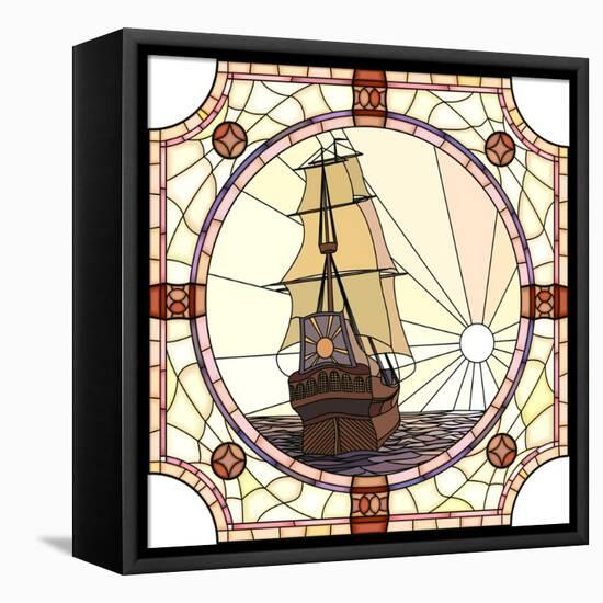 Illustration Of Sailing Ships Of The 17Th Century At Sunset-Vertyr-Framed Stretched Canvas