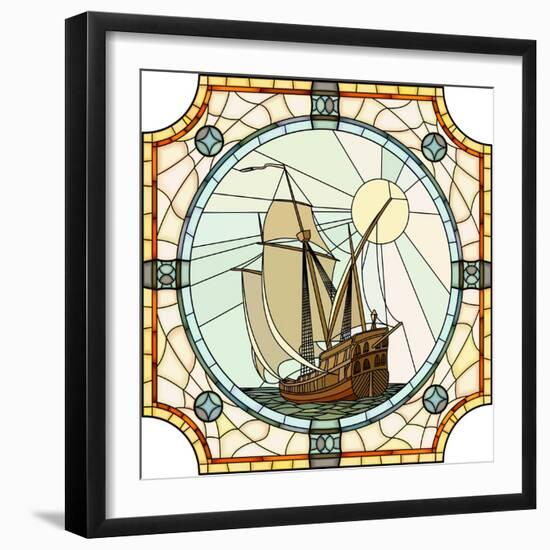 Illustration Of Sailing Ships Of The 17Th Century-Vertyr-Framed Art Print