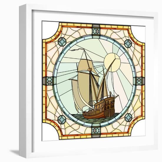 Illustration Of Sailing Ships Of The 17Th Century-Vertyr-Framed Art Print