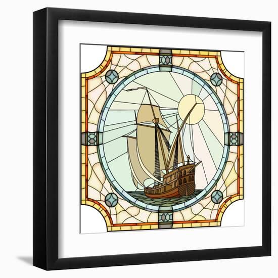 Illustration Of Sailing Ships Of The 17Th Century-Vertyr-Framed Art Print