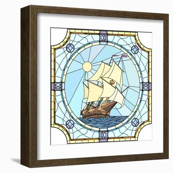 Illustration Of Sailing Ships Of The 17Th Century-Vertyr-Framed Art Print