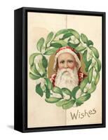 Illustration of Santa Claus in Midst of Mistletoe Wreath in Christmas Card-null-Framed Stretched Canvas