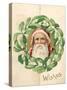 Illustration of Santa Claus in Midst of Mistletoe Wreath in Christmas Card-null-Stretched Canvas