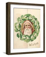 Illustration of Santa Claus in Midst of Mistletoe Wreath in Christmas Card-null-Framed Photographic Print