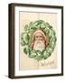 Illustration of Santa Claus in Midst of Mistletoe Wreath in Christmas Card-null-Framed Photographic Print