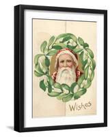 Illustration of Santa Claus in Midst of Mistletoe Wreath in Christmas Card-null-Framed Photographic Print