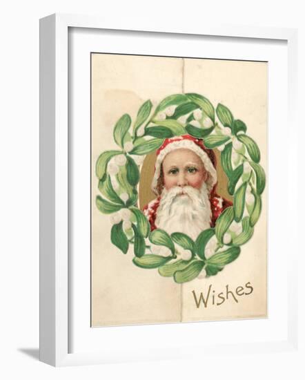 Illustration of Santa Claus in Midst of Mistletoe Wreath in Christmas Card-null-Framed Photographic Print