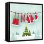 Illustration of Santa Clothes Hanging Outside-null-Framed Stretched Canvas