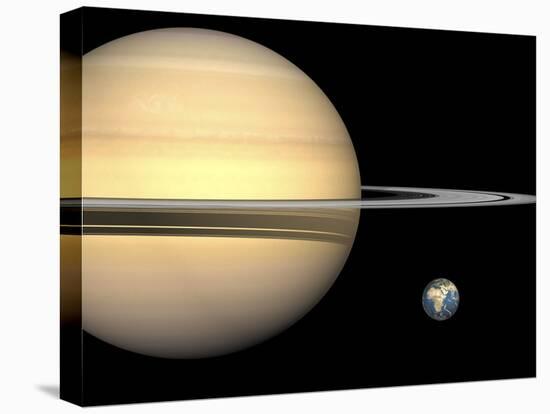 Illustration of Saturn and Earth to Scale-Stocktrek Images-Stretched Canvas