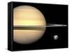 Illustration of Saturn and Earth to Scale-Stocktrek Images-Framed Stretched Canvas