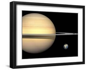 Illustration of Saturn and Earth to Scale-Stocktrek Images-Framed Photographic Print