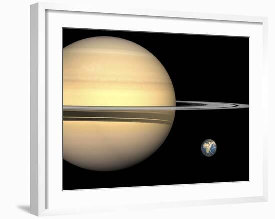 Illustration of Saturn and Earth to Scale-Stocktrek Images-Framed Photographic Print