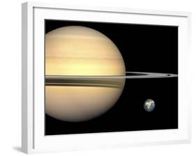 Illustration of Saturn and Earth to Scale-Stocktrek Images-Framed Photographic Print