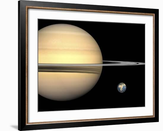 Illustration of Saturn and Earth to Scale-Stocktrek Images-Framed Photographic Print