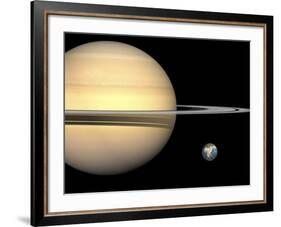 Illustration of Saturn and Earth to Scale-Stocktrek Images-Framed Photographic Print