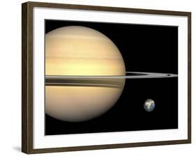 Illustration of Saturn and Earth to Scale-Stocktrek Images-Framed Photographic Print